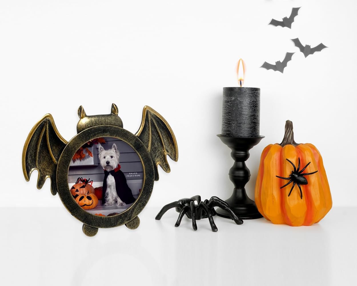 Isaac Jacobs 4×4 Bat-Shaped Picture Frame With Ears 4×4, Matt Black with Gold
