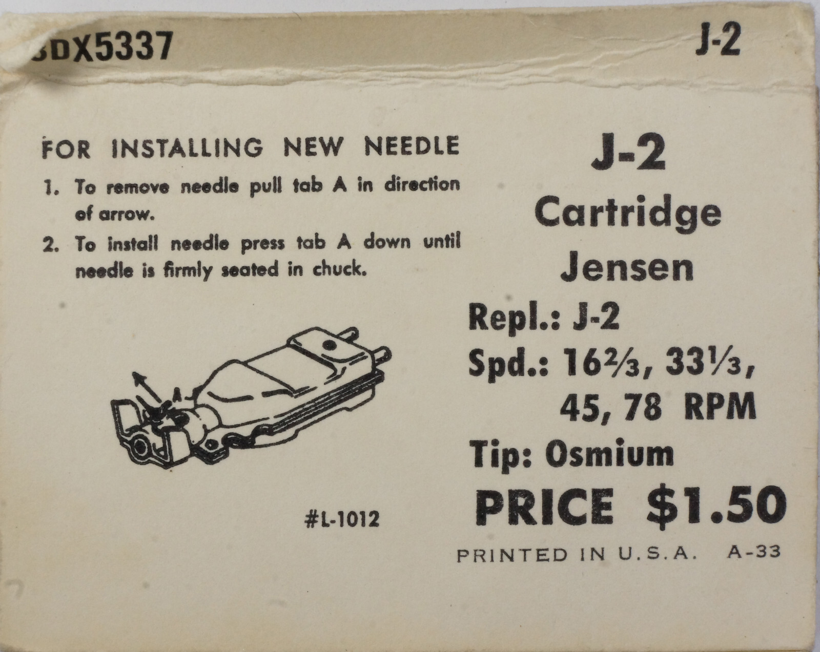 NOS Truetone J-2 3DX5337 Needle for Jensen J-2 16 33 1/3 45 78 RPM
