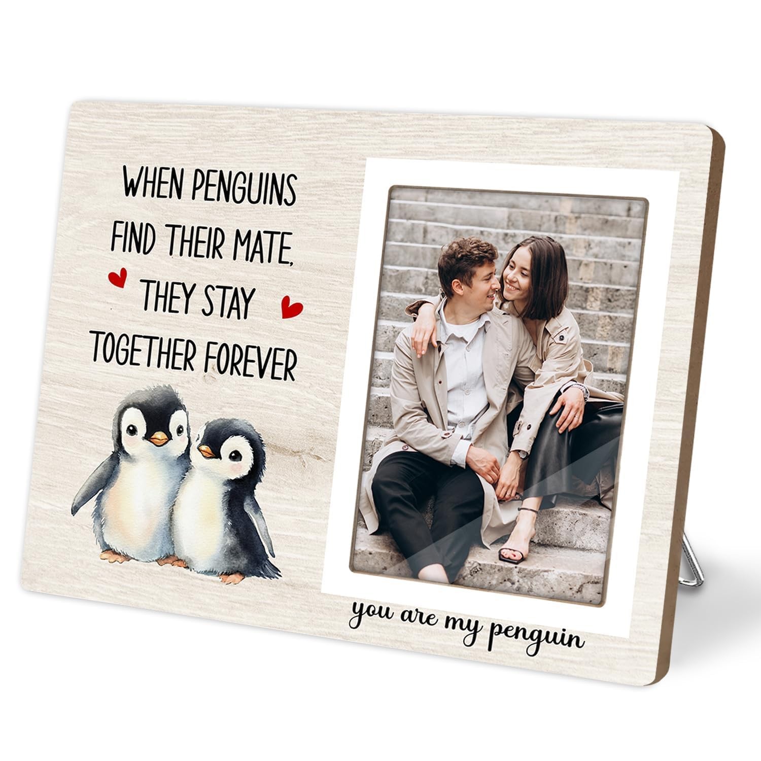 Penguin Photo Frame Gift, Engagement Picture Frame, Wedding Gifts 8X10, White