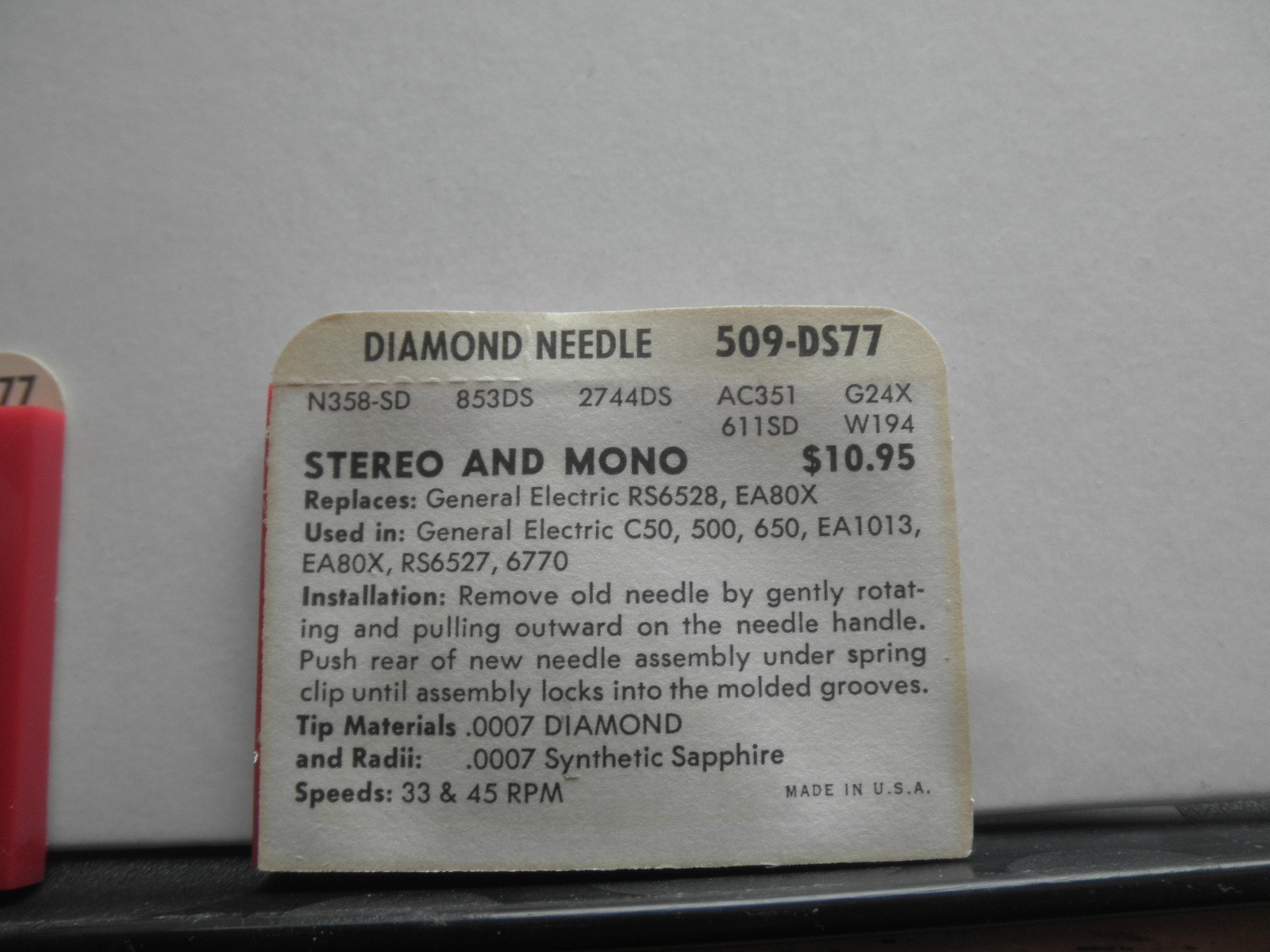 Superb Diamond Needle NOS 509-DS77 replaces GE RS6528, EA80X Lot of (2)