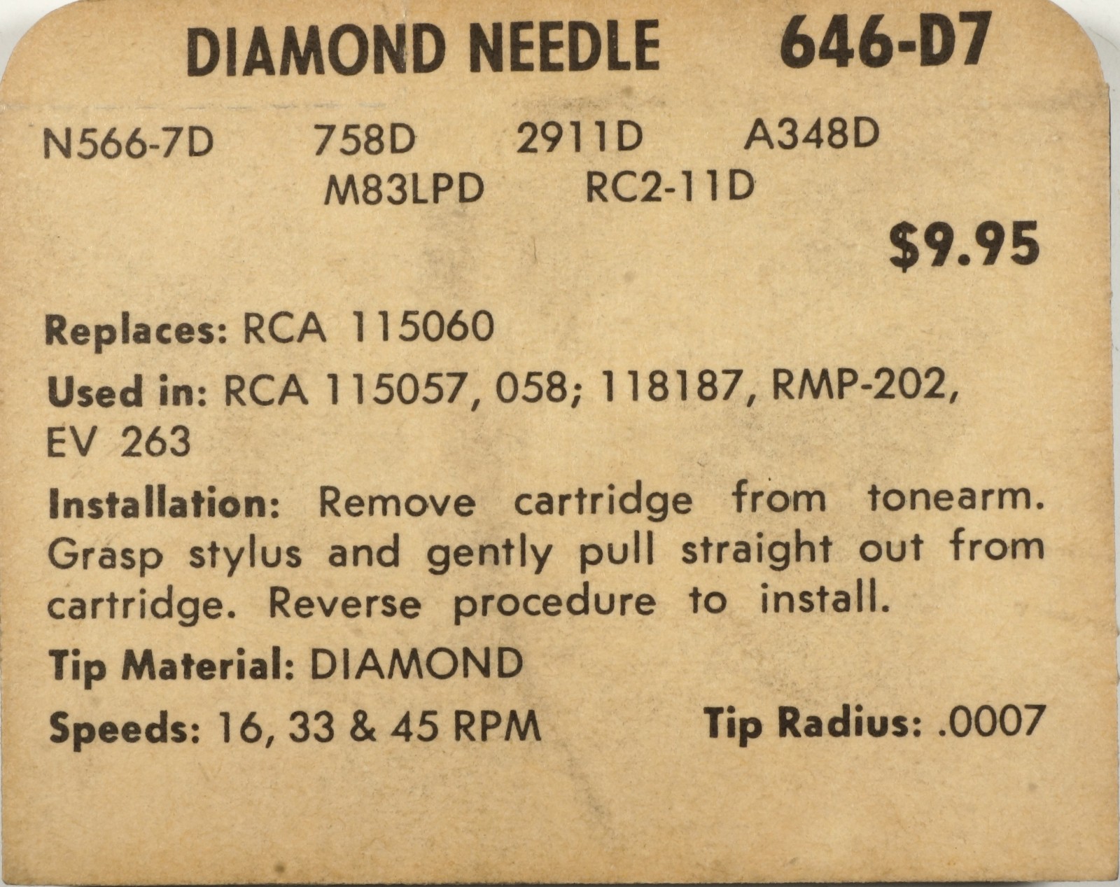 NOS ZENITH 646-D7 Needle Stylus for RCA 115060 115057 115058 118187 RMP-202