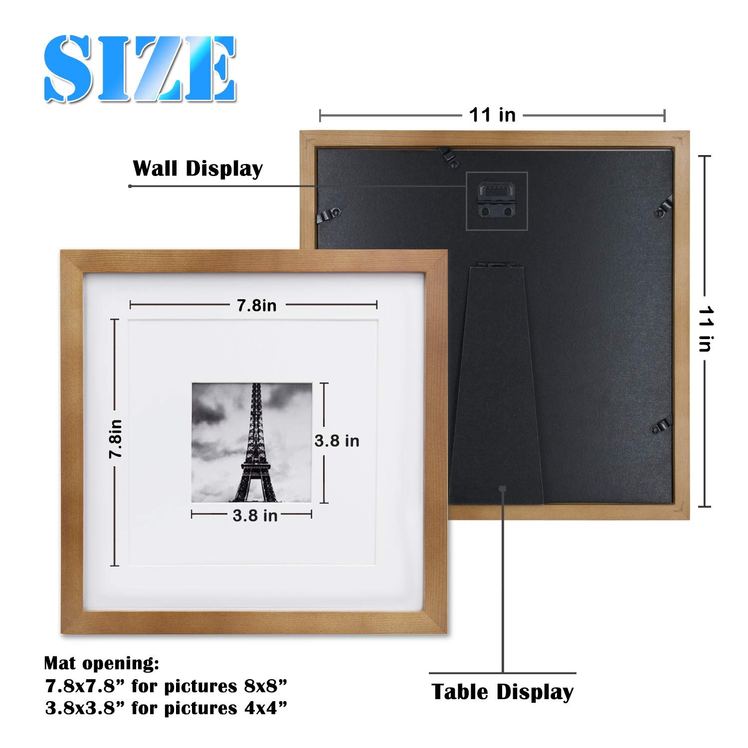 Egofine 11×11 Picture Frames 4 Pack Covered by Plexiglass, 11×11, Light Brown