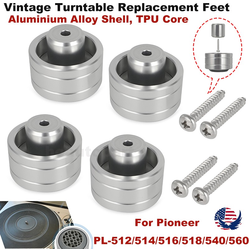4 x Turntable Replacement Feet For Pioneer PL-512 514 516 518 540 560 Aluminium