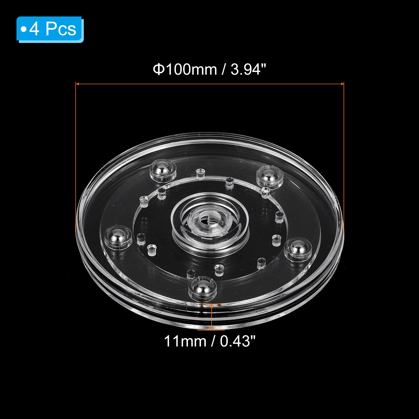 4Pcs 4″ Rotating Swivel Stand Turntable with Steel Ball Bearings Clear