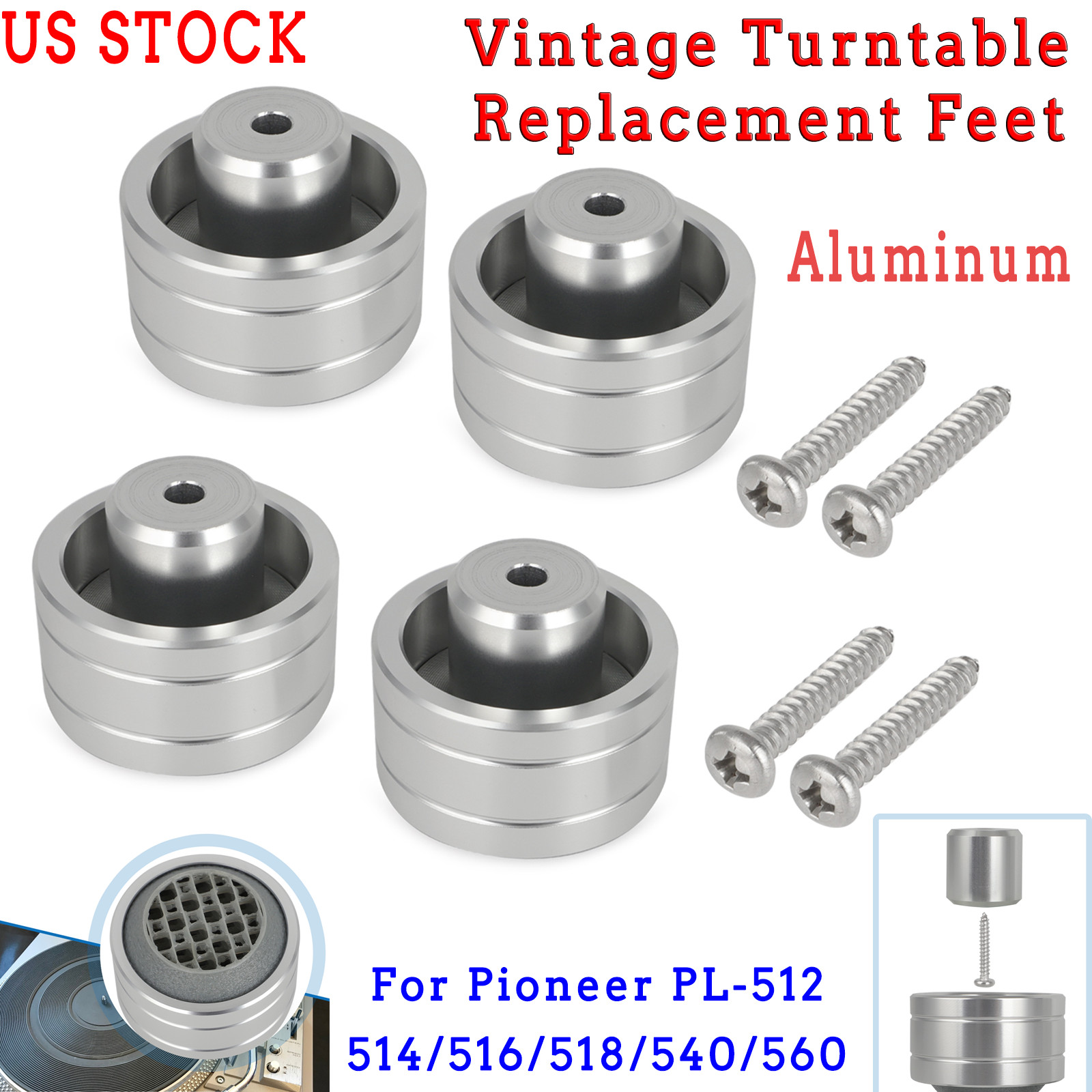 Turntable Replacement Feet For Pioneer PL512 514 516 518 540 560 Aluminum&TPU US