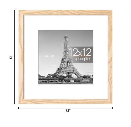 upsimples 12×12 Picture Frame, Display Pictures 8×8 with Mat 12×12, Natural