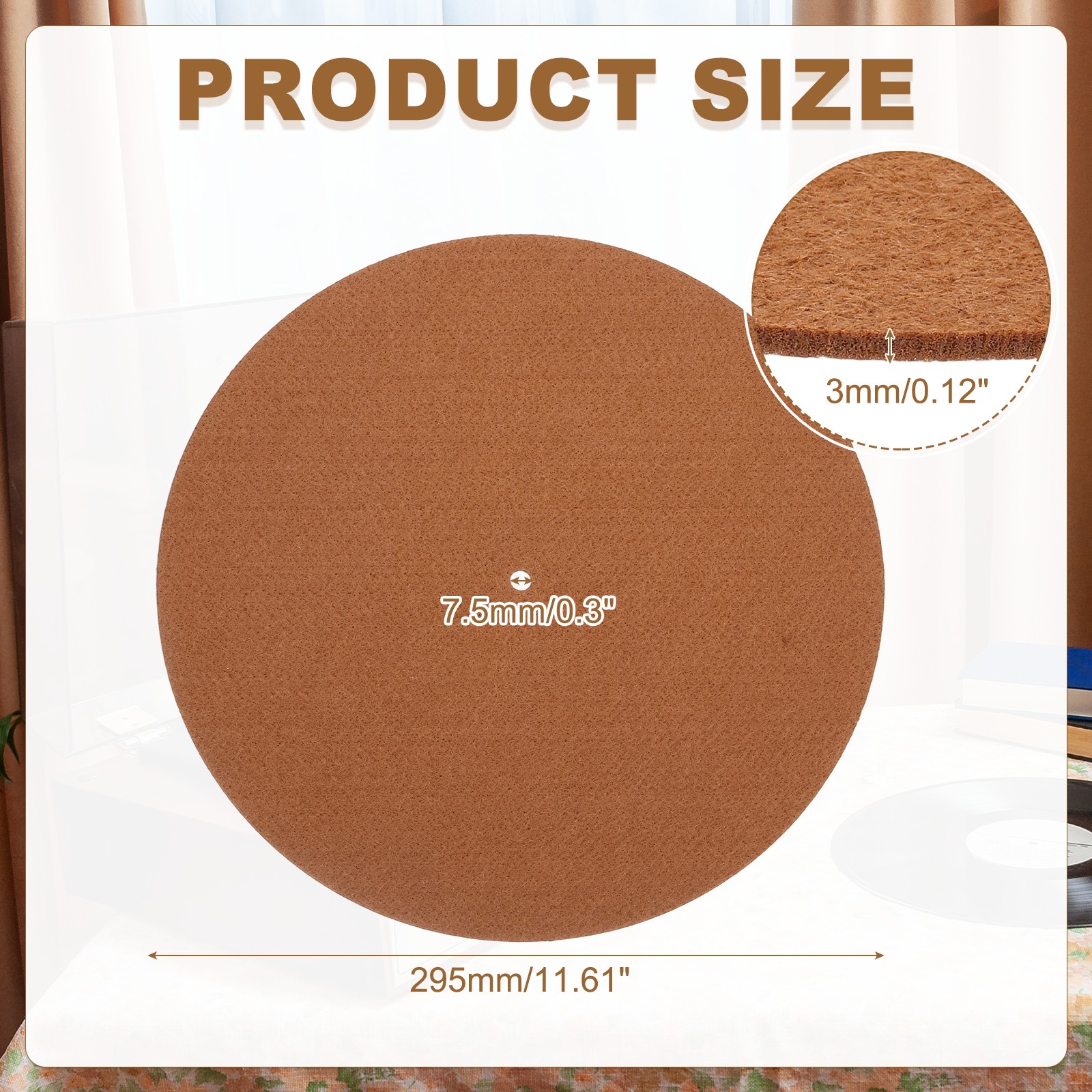 Record Player Mat, 12 Inch Turntable Mat 3mm Felt Turntable Pad, Brown