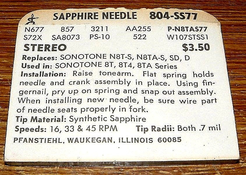 Record NEEDLE S-74X for SONOTONE N8TA 8T N676 3213 804-SS73 & WURLITZER Jukebox
