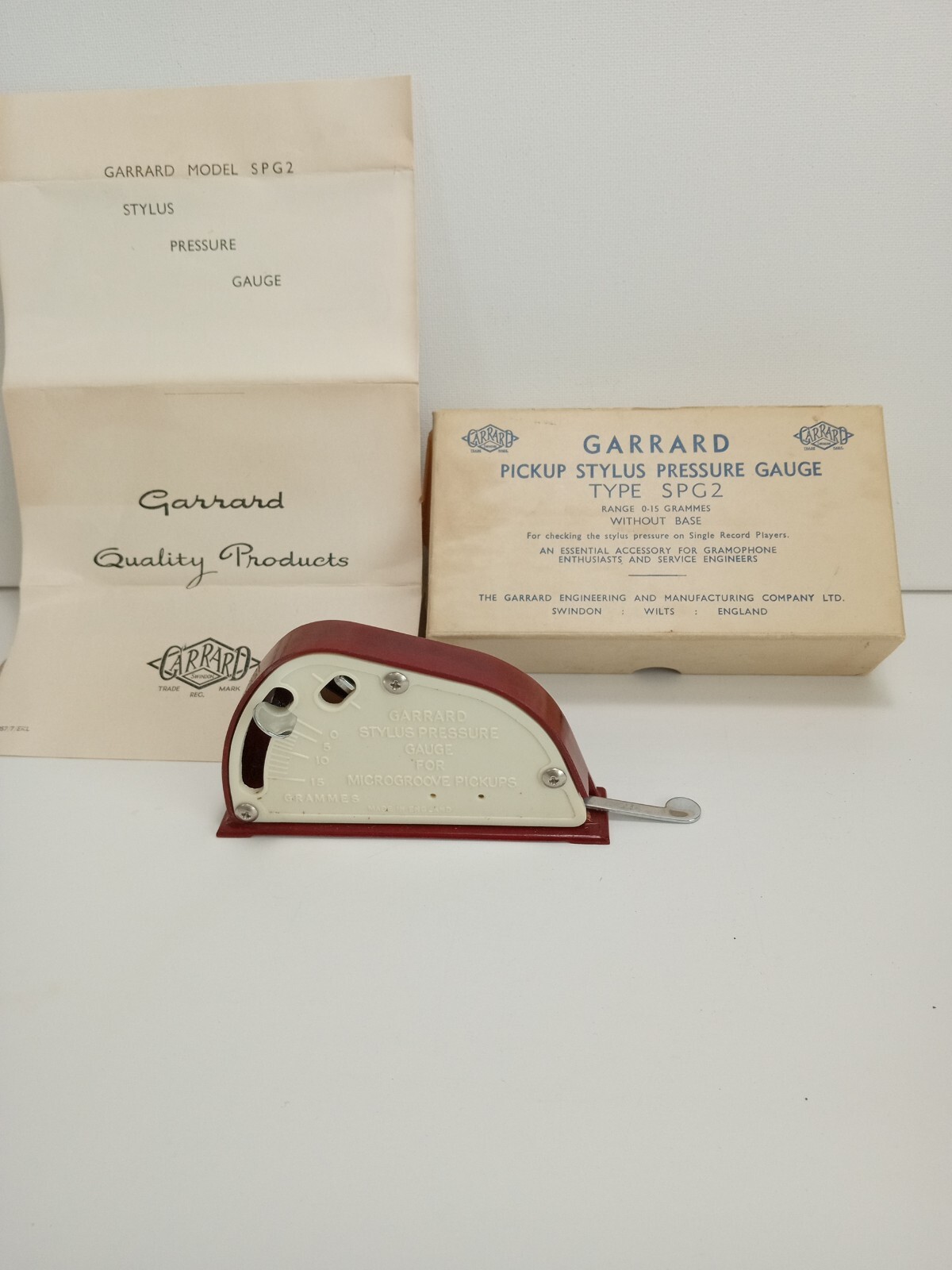 Vintage Garrard Pickup Stylus Pressure Gauge Type SPG2 w/Orig Box & Instructions