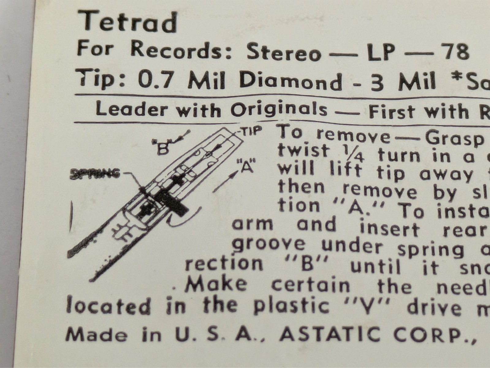 Astatic N732-sd Diamond Needle Tetrad-21D 78 LP Stylus PS-69 AC-362DS 624SD 768D