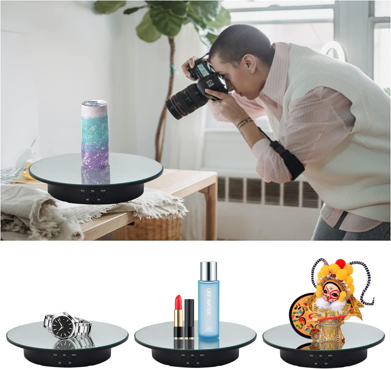 QINMAY 360 Degree Rotating Display Stand,360 Photography Gray