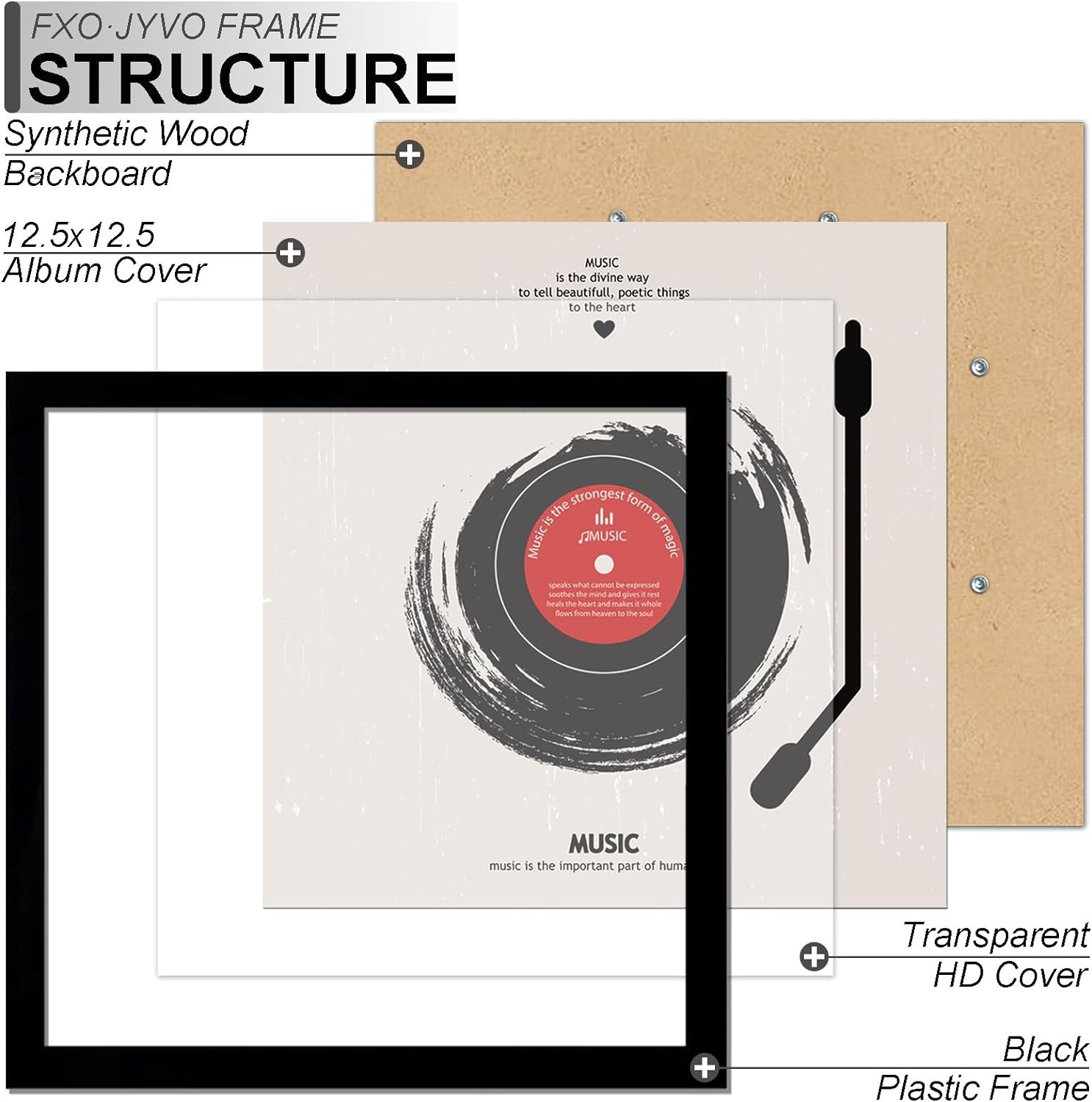 Vinyl Record Frame for the Wall Display Album Cover, 12.5×12.5-4PACK, Black
