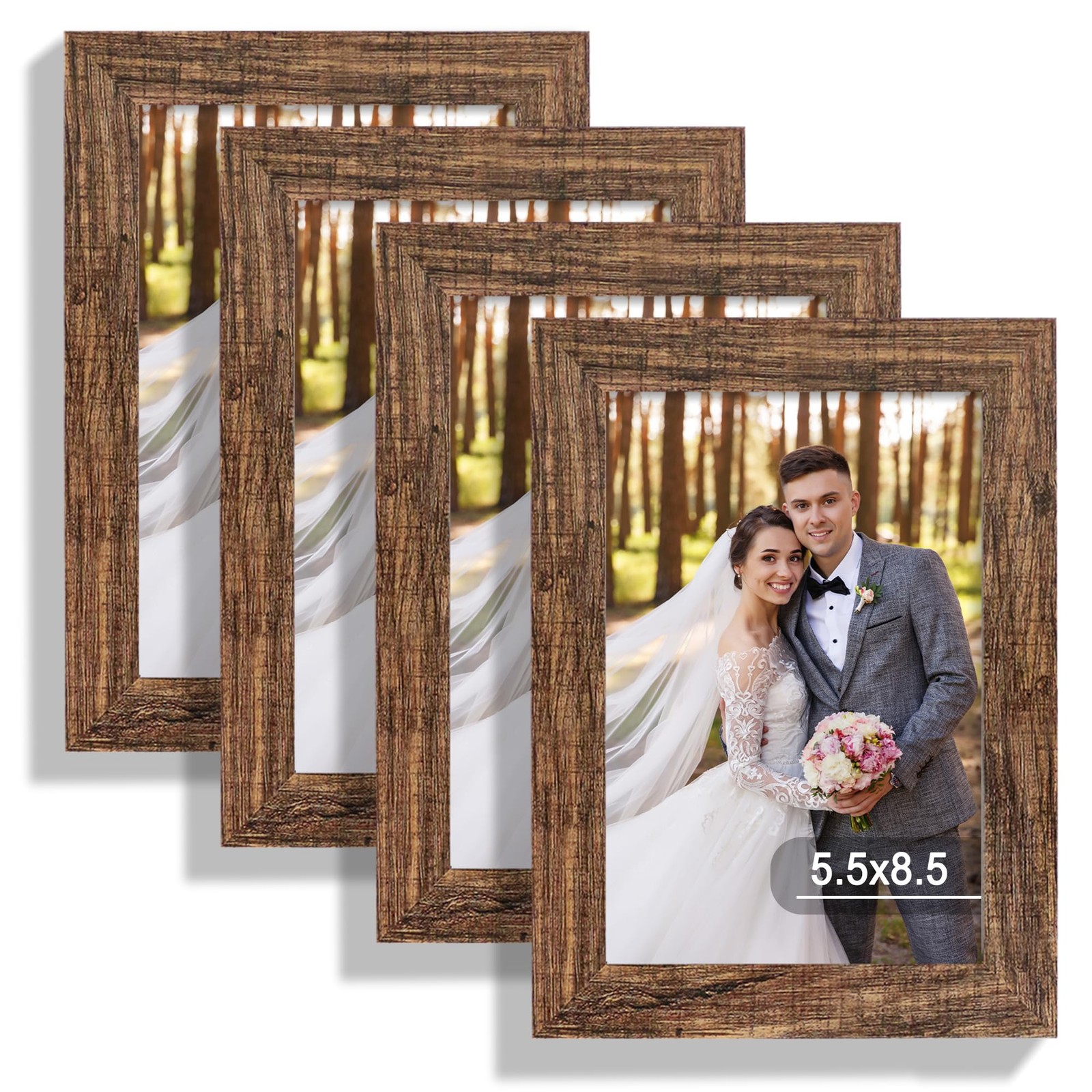 Hongkee 5.5 x 8.5 Diploma Frame Set of 4, Made 5.5×8.5 in, Rustic Brown