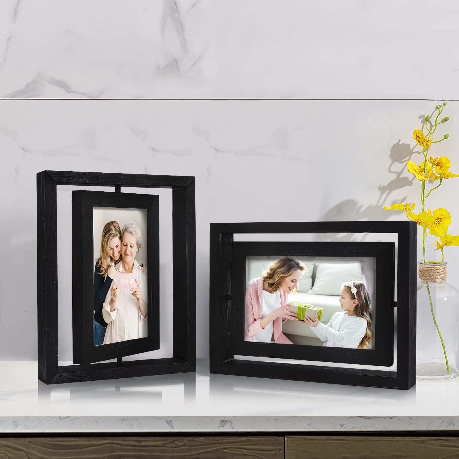 Egofine 2 Pack 4×6 Rotating Floating Picture Frames,Double-Sided 4×6, Black