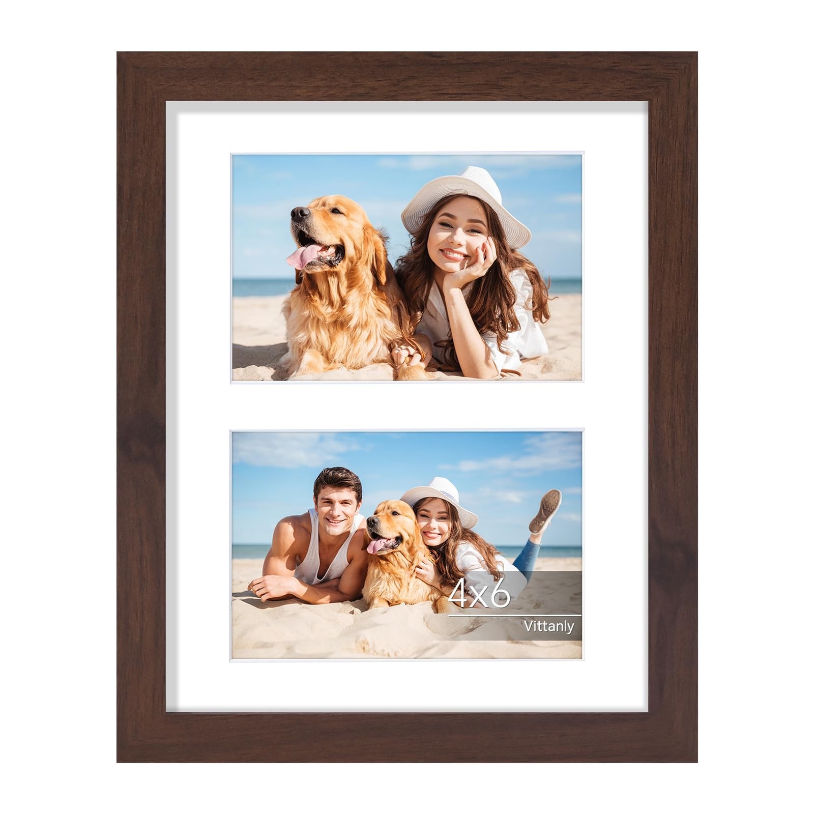 Vittanly 8×10 Collage Picture Frame, Displays 2Pcs 4×6 Pictures 8×10, Brown