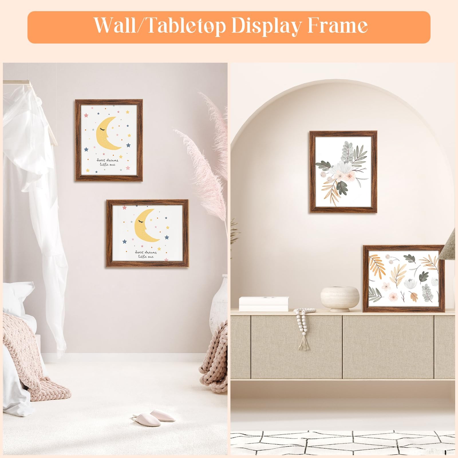 8×10 Wood Frames Set Brown, Natural Wooden 10x8in Picture 8×10-1pack, Brown