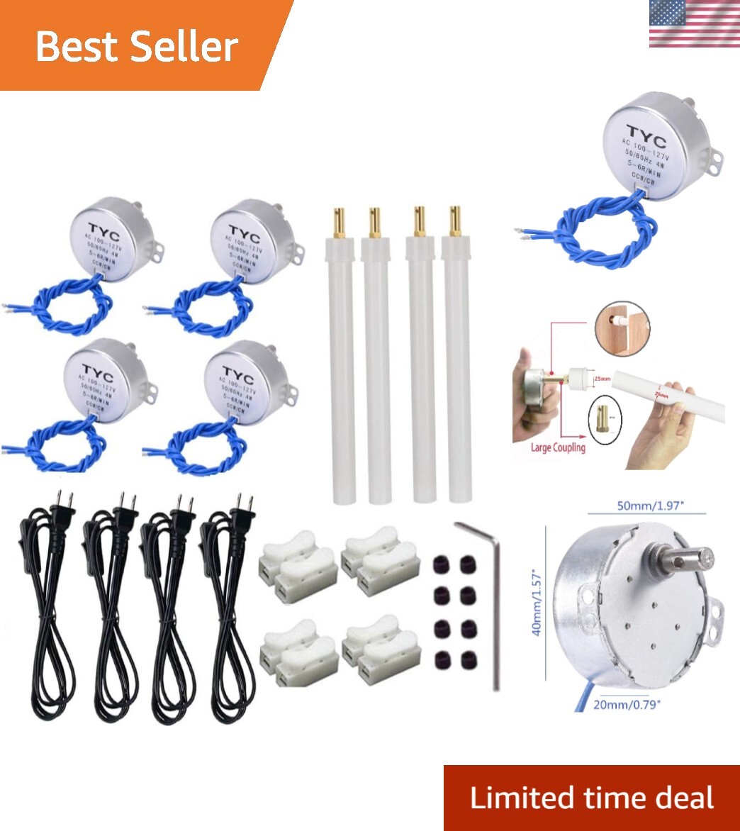 Compact 4PCS Synchronous Motors with Flexible Coupling – 5-6 RPM, AC 100V-127V