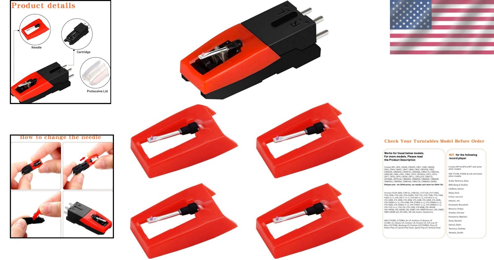 Elegant Retro Record Player Needle Set – 1 Cartridge & 4 Diamond Stylus Needles