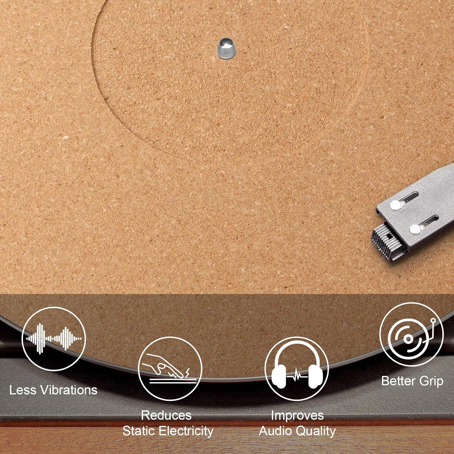 3-PC Cork Turntable Mats – 3 mm Recessed Turntable Platter Cork Mat Reduce Noise