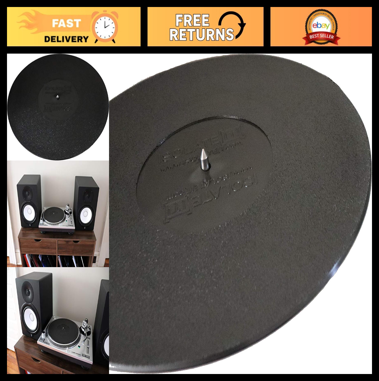 3mm Black Sorbothane Turntable Mat for DJs, Audio Professionals, Vibration Isola