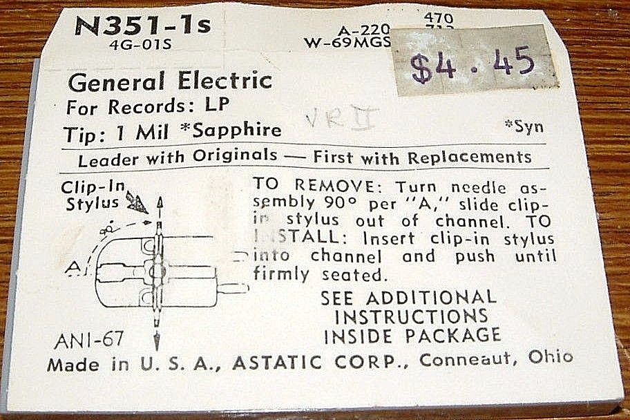 Sapphire NEEDLE 503-S1 for GE VRII AG-01S 4G-07S 4G-040, GE8-1S EV2733 N351-1s