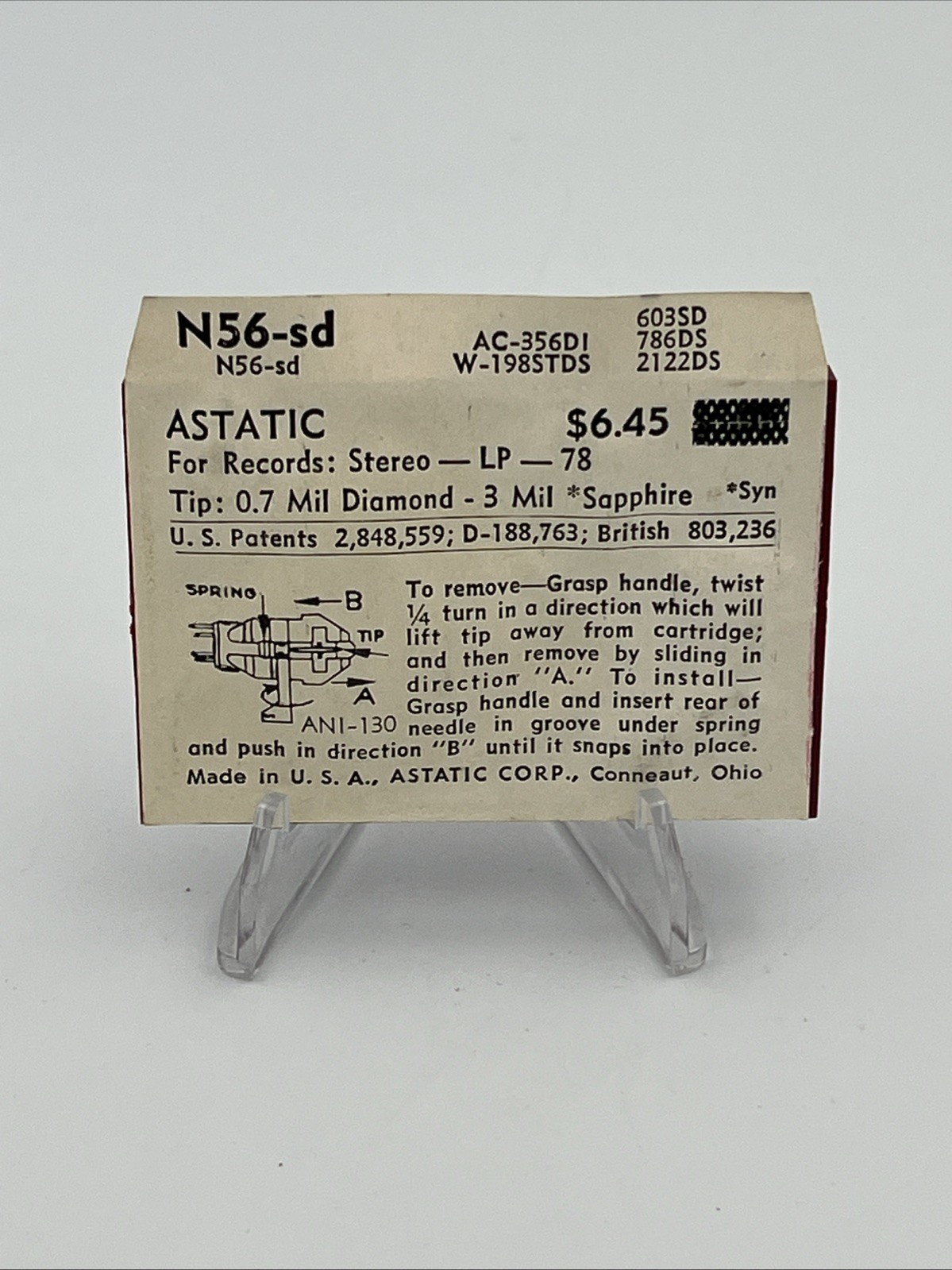 Astatic N56-sd Diamond/Sapphire Needle Stylus NOS 78 LP 163-DS77 603SD for 341