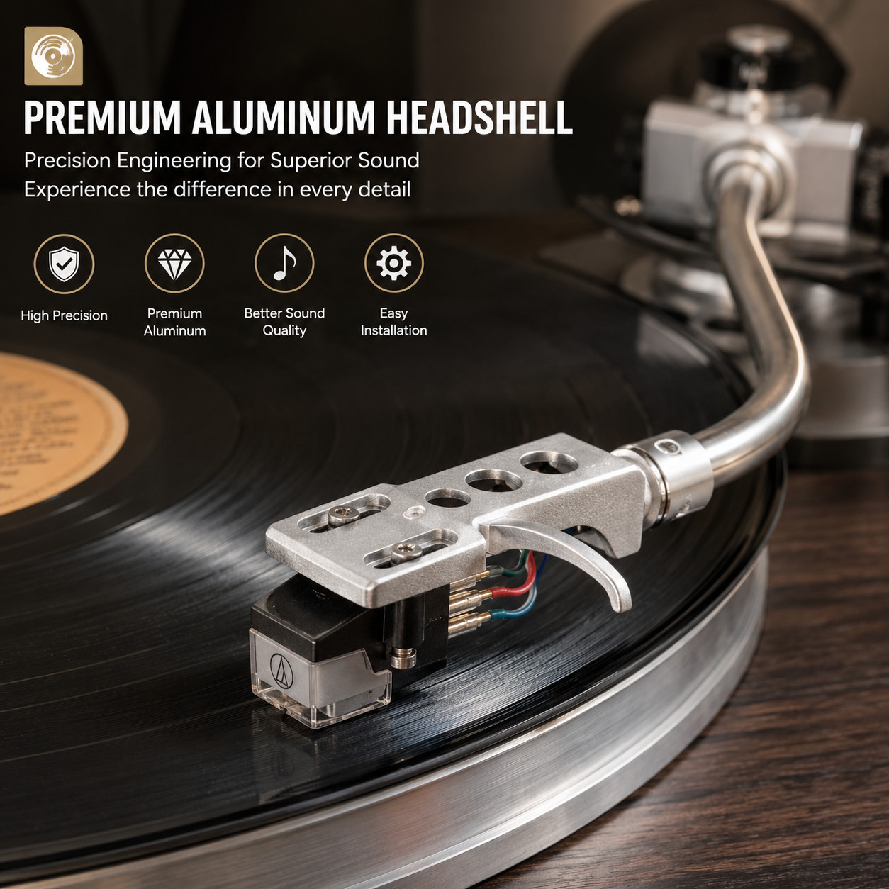 Silver/Black Headshell For Audio Technica AT-3600L Cartridge and Stylus 4 Pin
