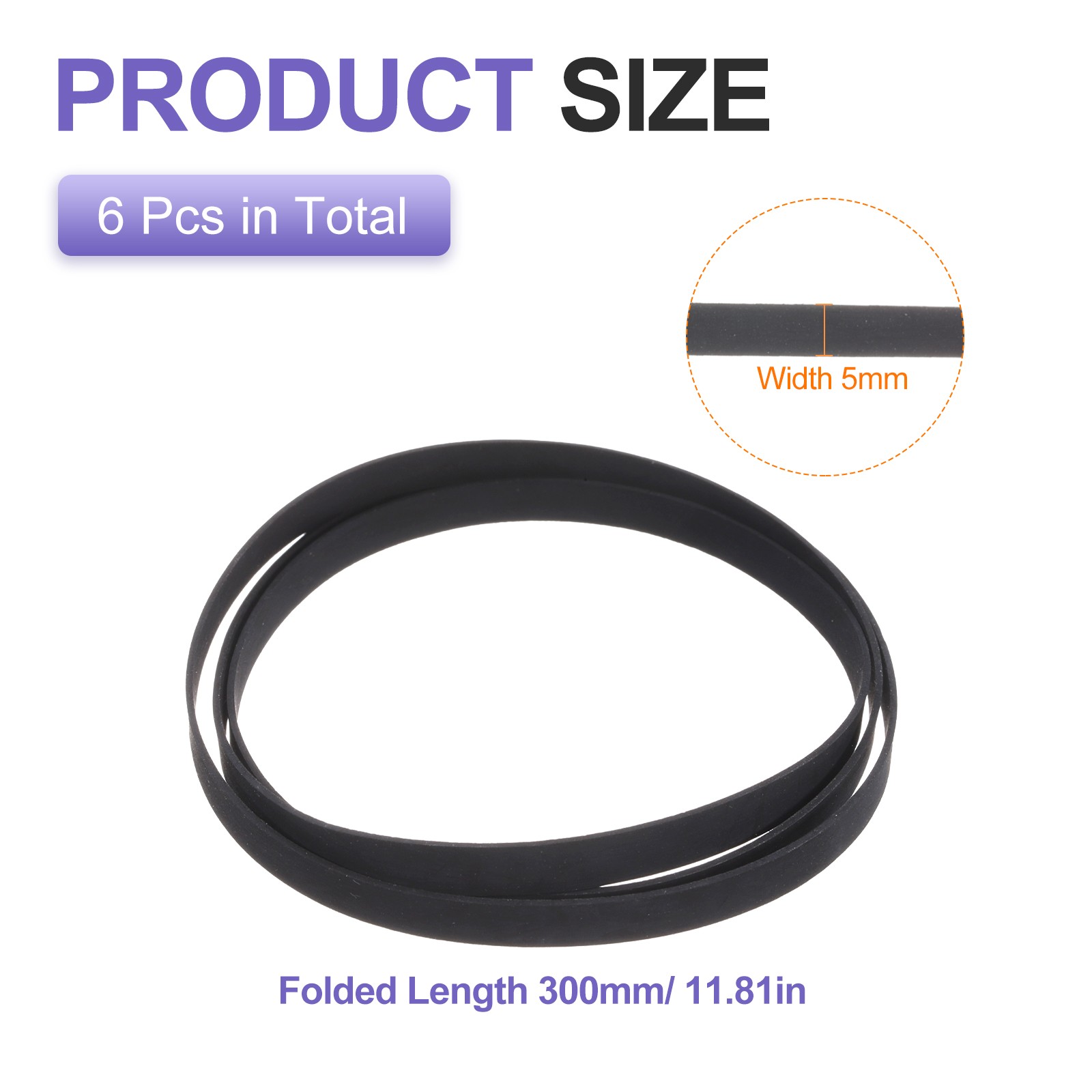 6 Pcs Turntable Belt Folded Length 300mm Rubber Belts Replacement Width 5mm