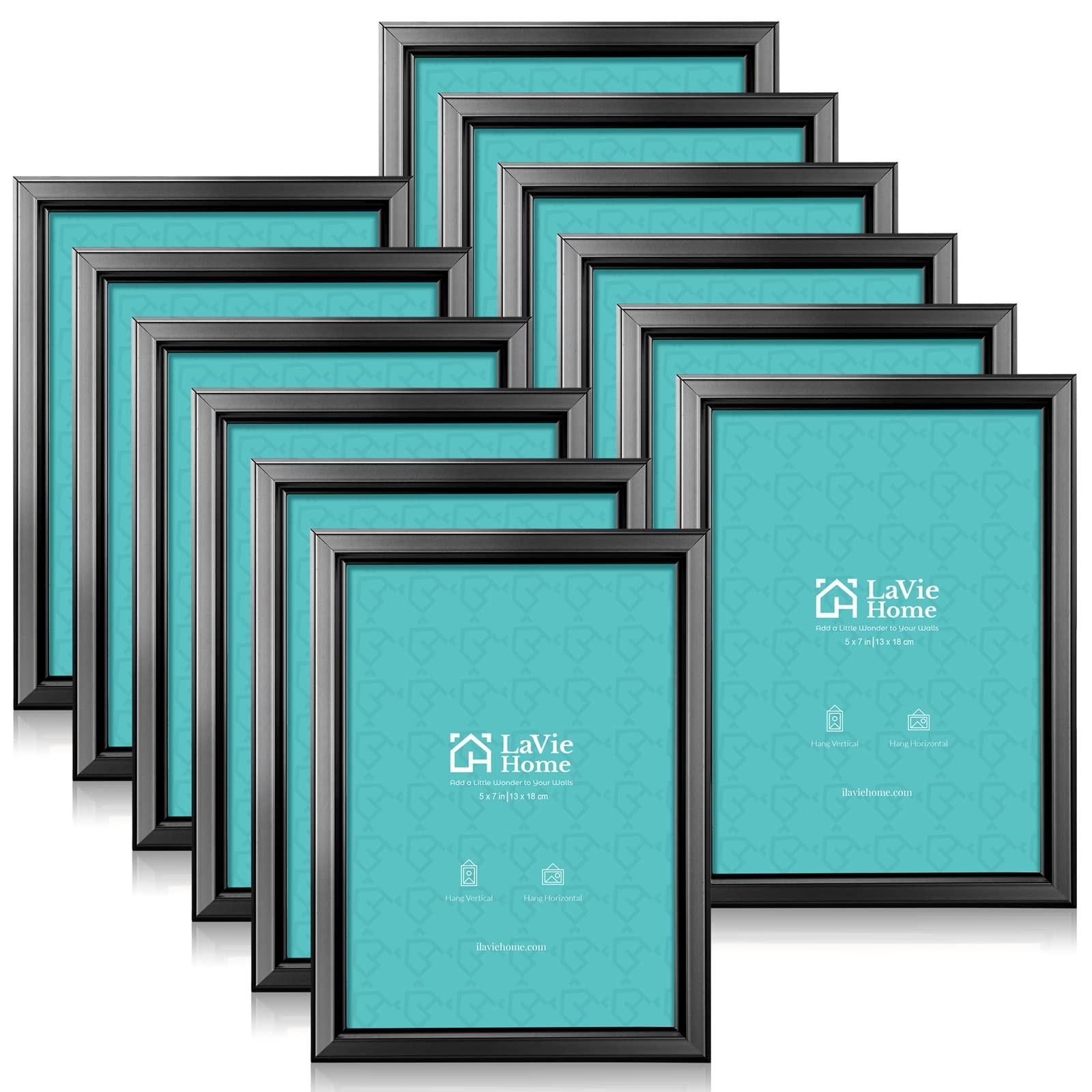 LaVie Home 5×7 Picture Frames (12 Pack, Black) Simple Designed 5×7, Black