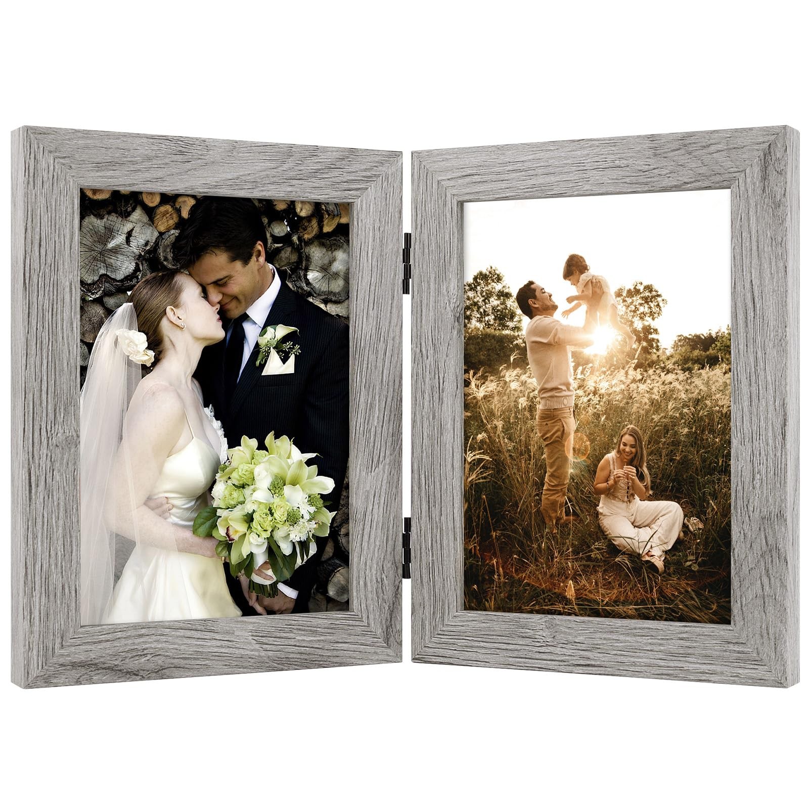 Golden State Art, 5×7 Double Picture Frame Vertical (1-pack), Light Gray
