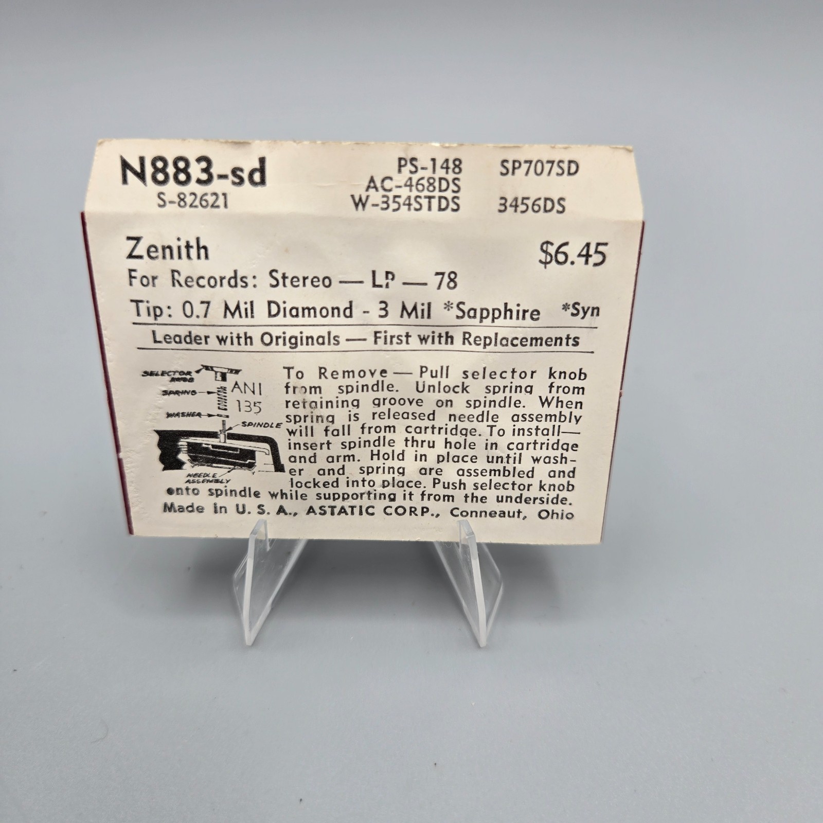 Astatic N883-SD Diamond Needle NOS Fits Zenith PS-148 AC-468DS SP707SD