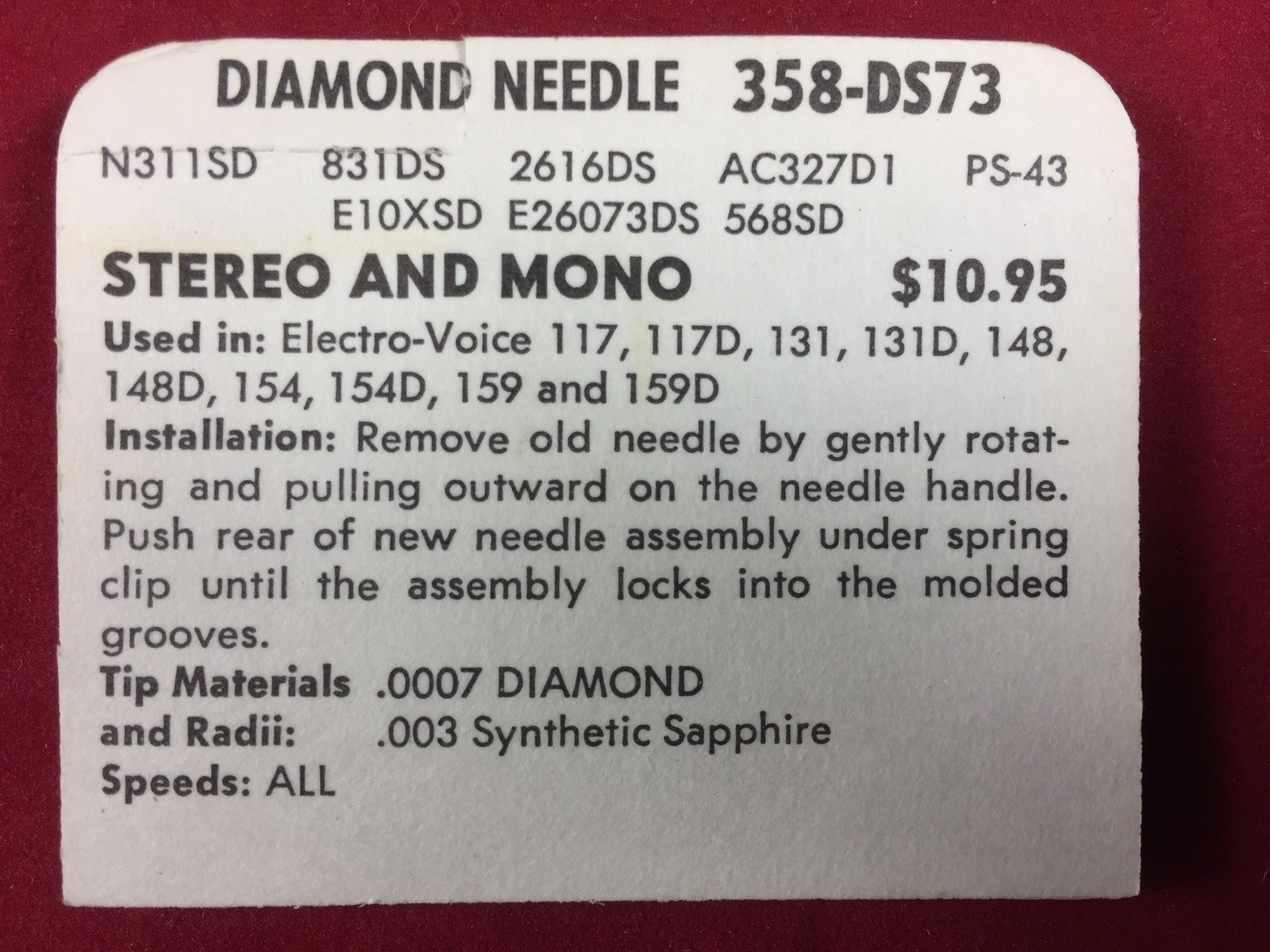 NOS SUPERB #358-DS73 Stylus Needle Replacement for ELECTRO-VOICE 117 131 148 etc