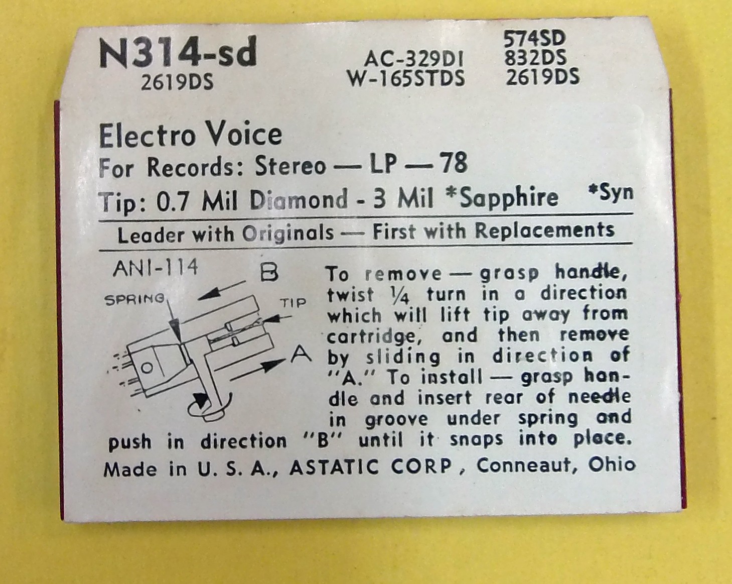 Astatic N314-sd PHONOGRAPH NEEDLE for 359-DS73 for MAGNAVOX MICROMATIC