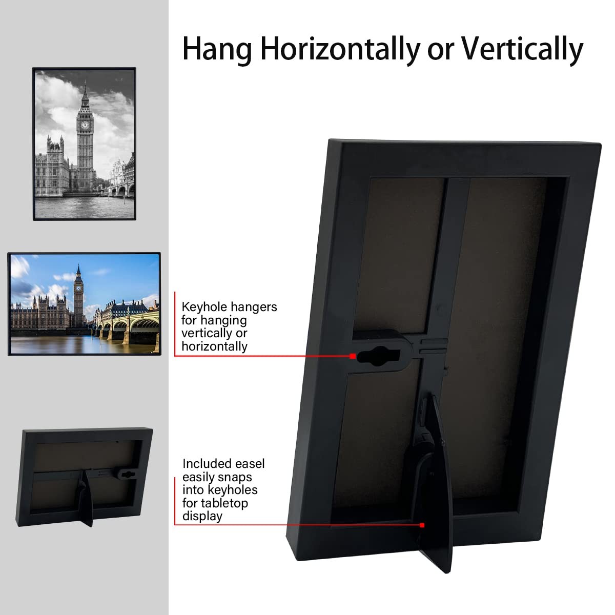GOmaize Front Loading Black Picture Frame 4×6 Set of 10 Wall and Table Mounting