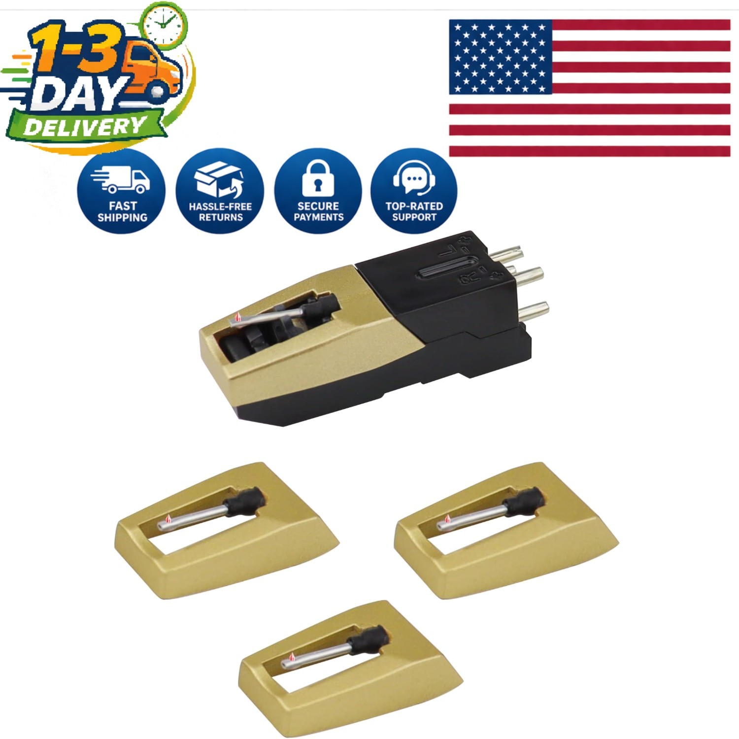 Diamond Stylus Record Player Needle – Elegant Gold Cartridge for Crosley & More