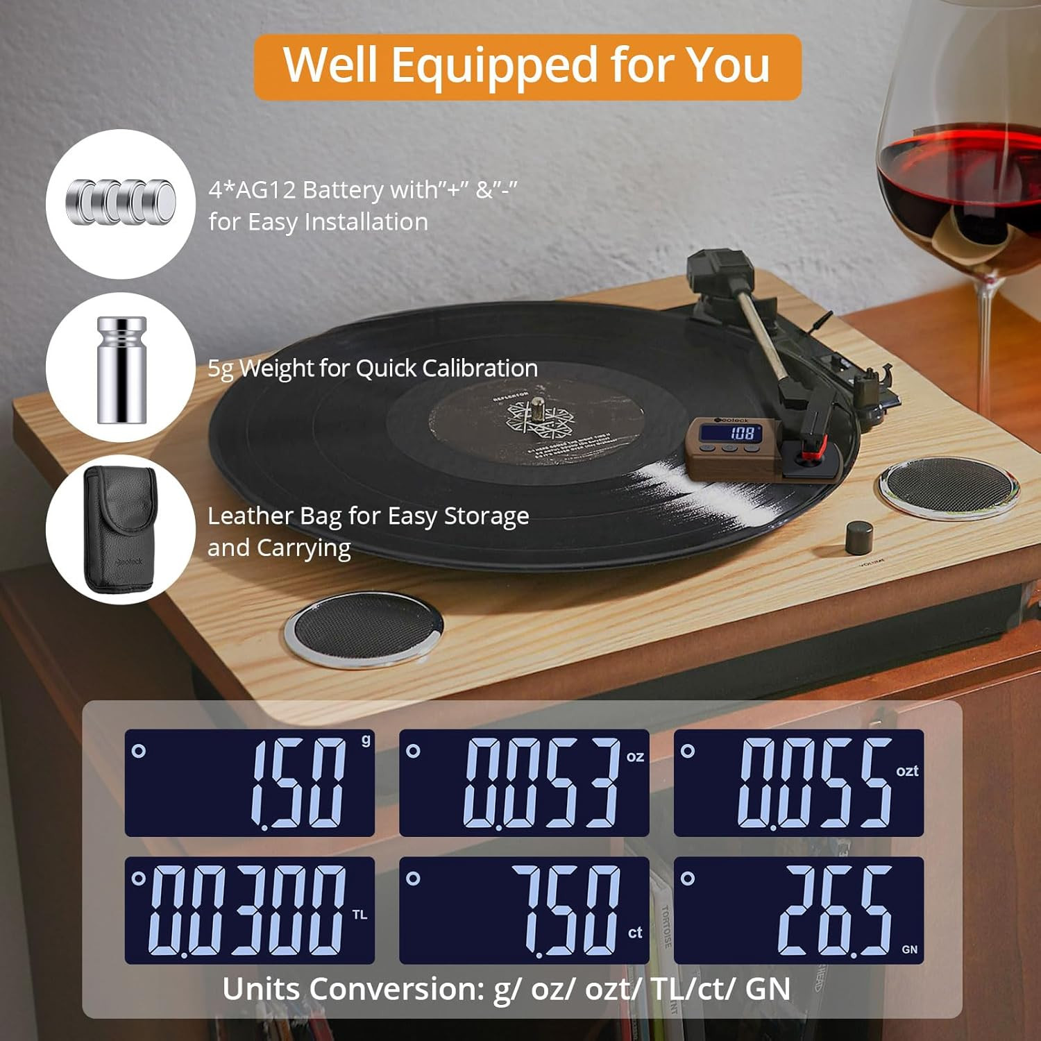 Digital Turntable Stylus Force Scale Gauge 0.01G/5.00G Black LCD Backlight for T