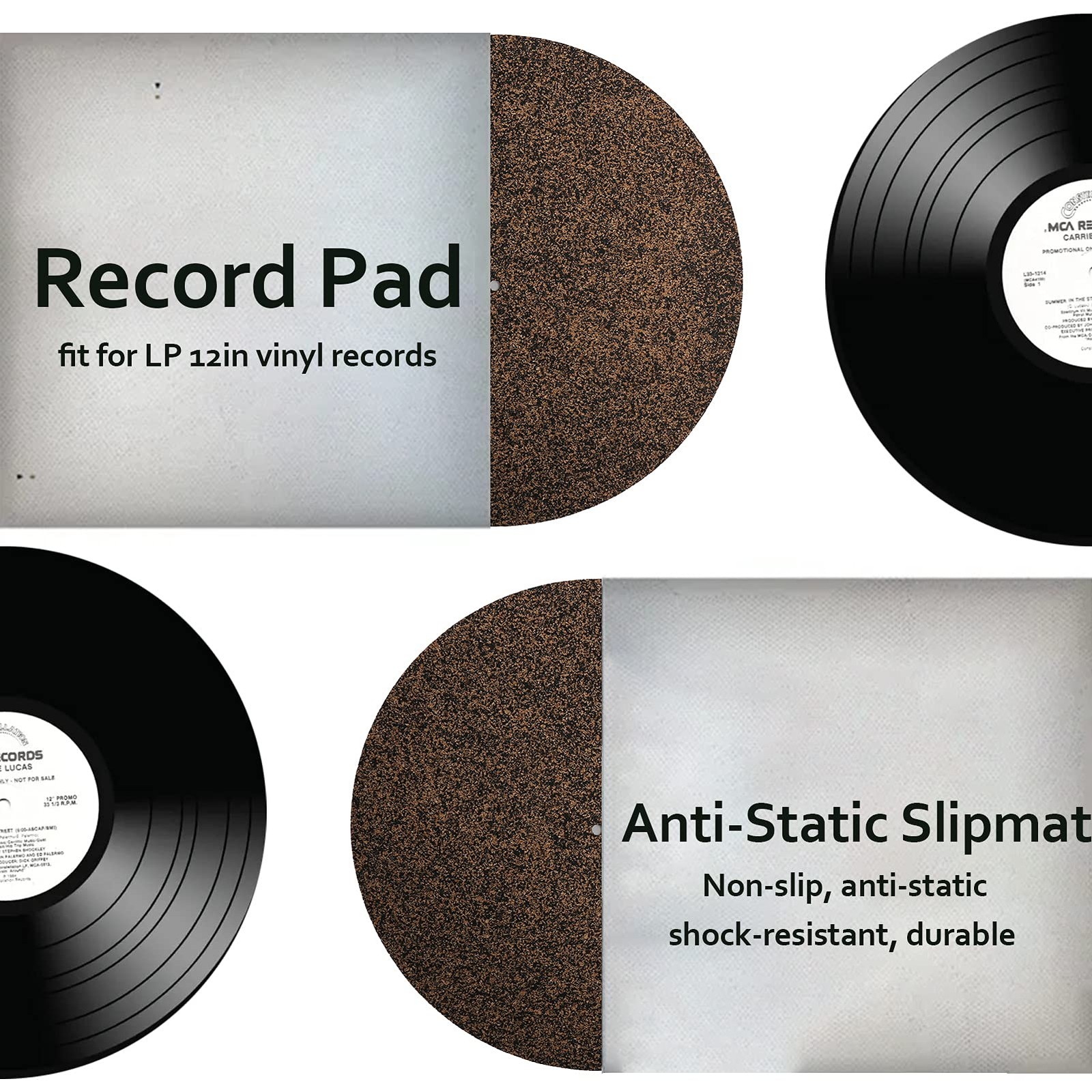 Turntable Platter Mat Black Rubber Cork Design,12 Inch Silicone black