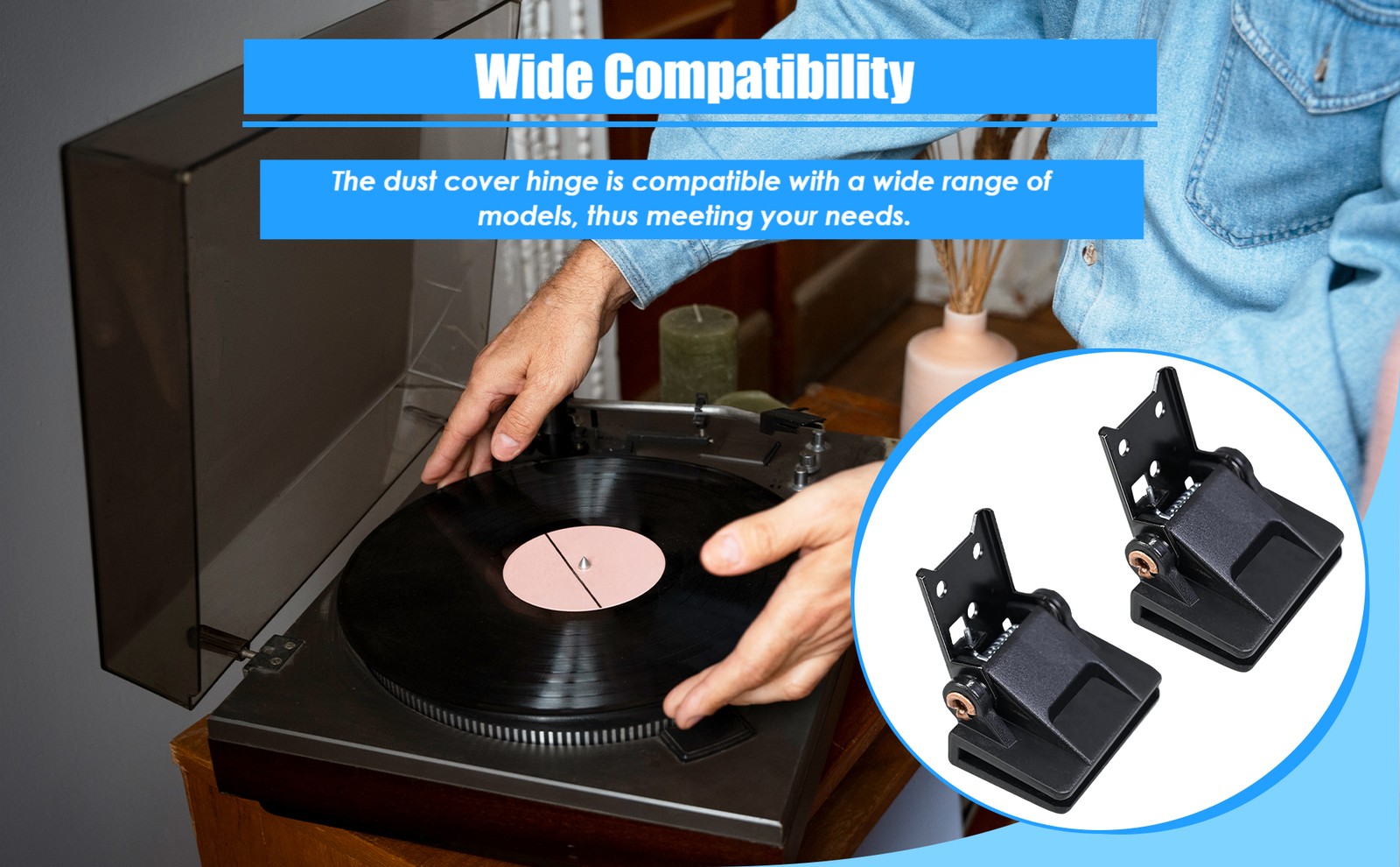 2 Pieces Turntable Dust Cover Hinge Vinyl Record Player Dust Cover Hinge Replace