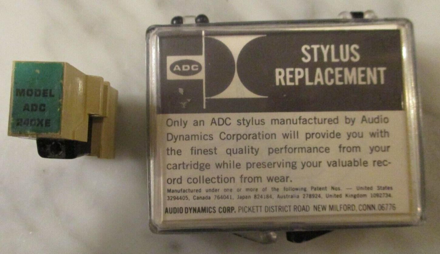 ADC 240XE CARTRIDGE AND NEW UPGRADED GENUINE ADC R-50XE STYLUS IN ORIGINAL CASE.