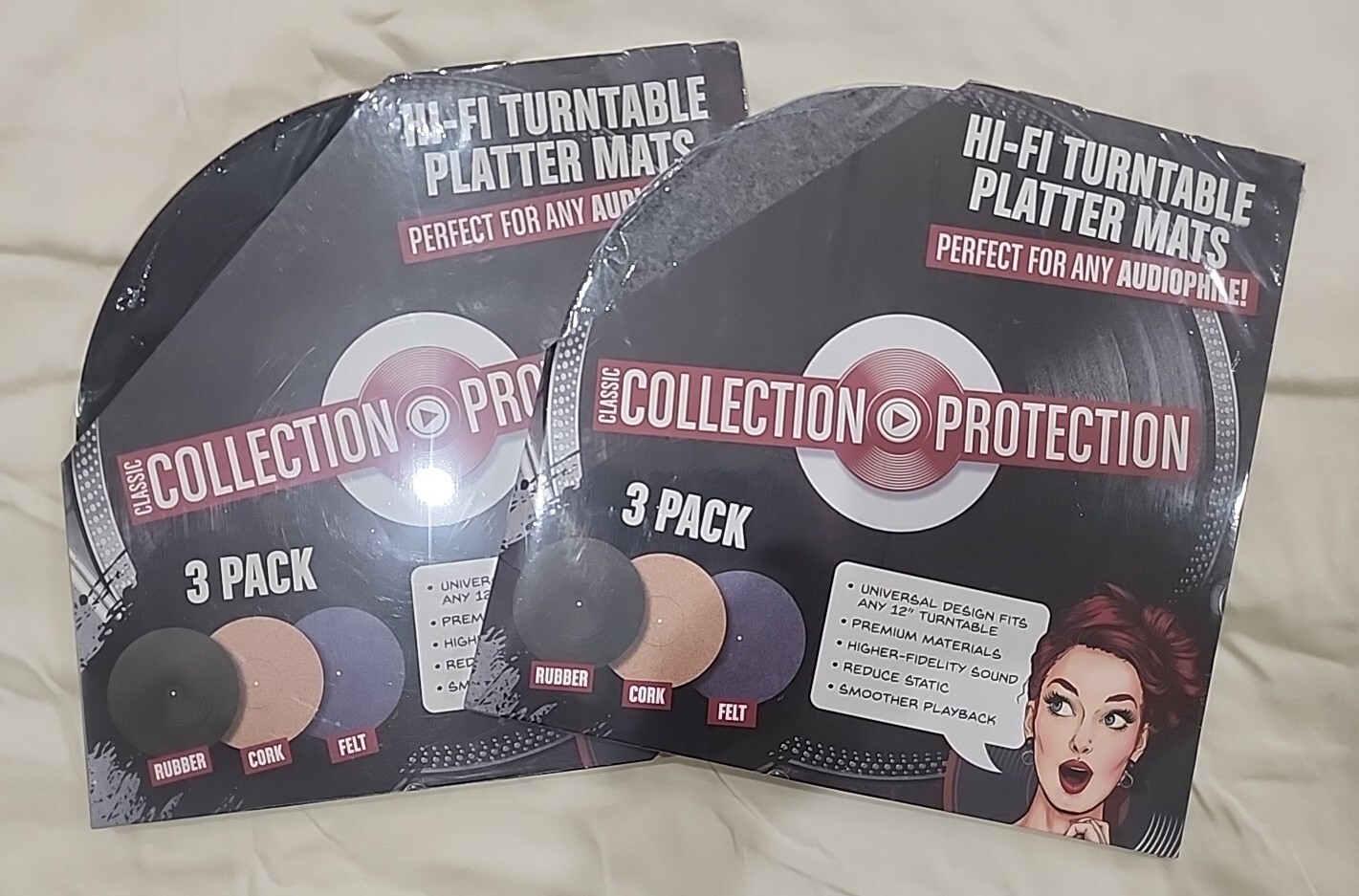 Rubber, Cork, and Felt LP Vinyl Record Album Turntable Platter Mat Lot Of 2 NEW