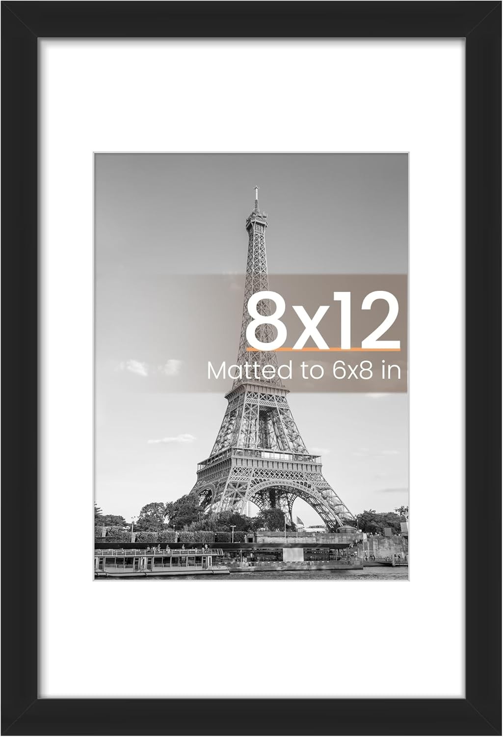 upsimples 8×12 Picture Frame, Display Pictures 6×8 with Mat or 8×12, Black