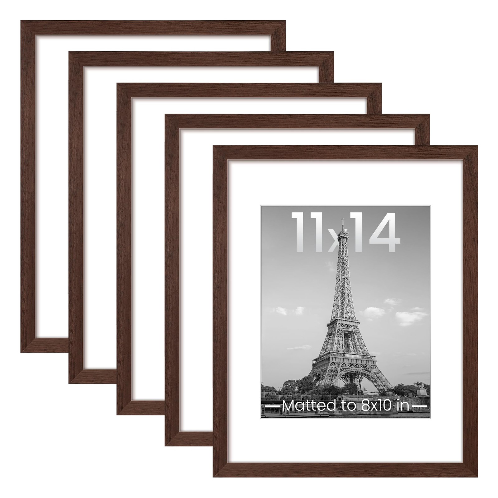 upsimples 11×14 Picture Frame Set of 5, Display Pictures 8×10 11×14, Brown