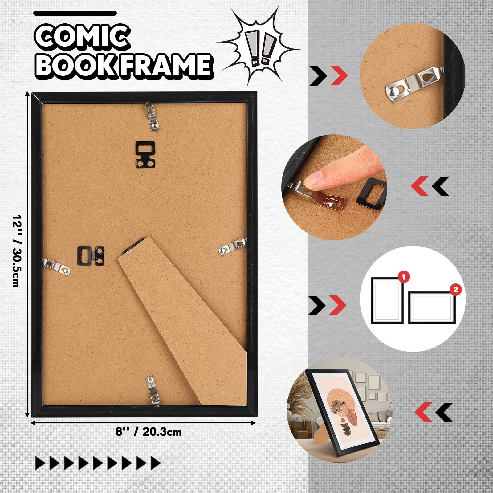 Geetery 8 Pack Comic Book Frame, UV Protection, Black (White Mat)