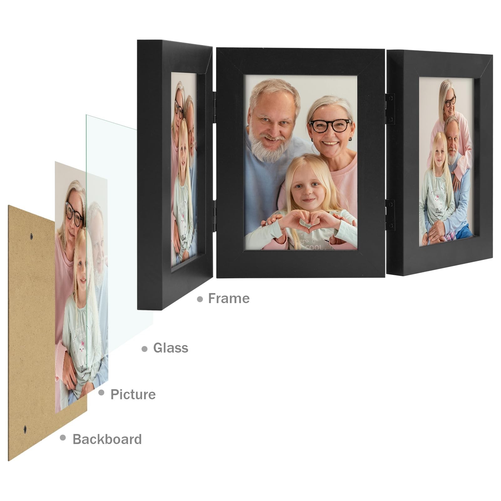 Frametory, 4×6 Triple Picture Frames 3 Photo (1-Pack), Black