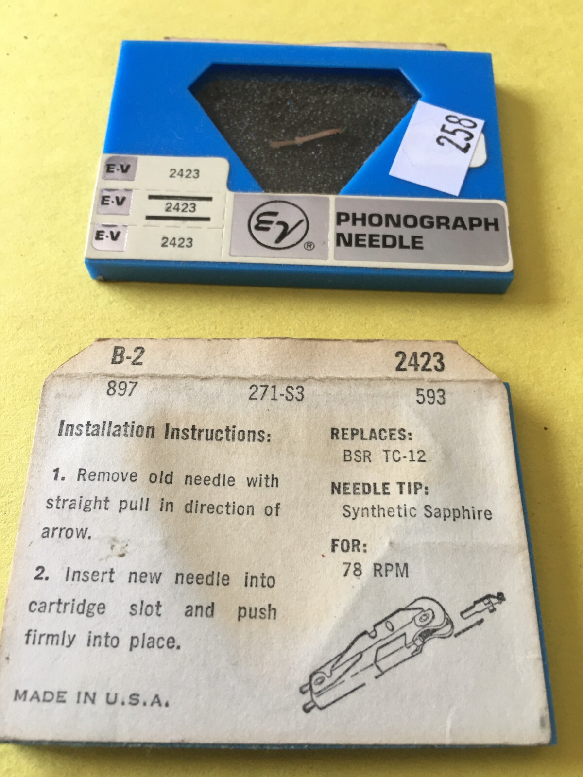 Original NOS Electro Voice Needle Stylus B-2. 2423 For BSR TC-12 Lot of 2