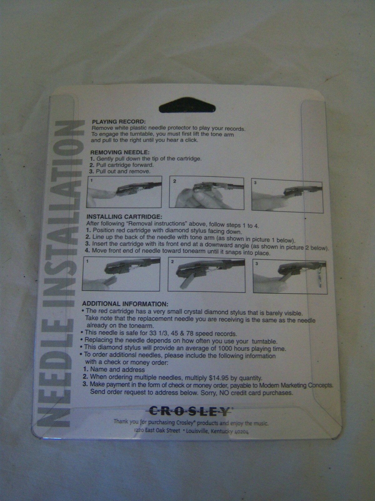 Vintage Crosley Turntable Diamond Crystal Replacement Stylus in box NOS