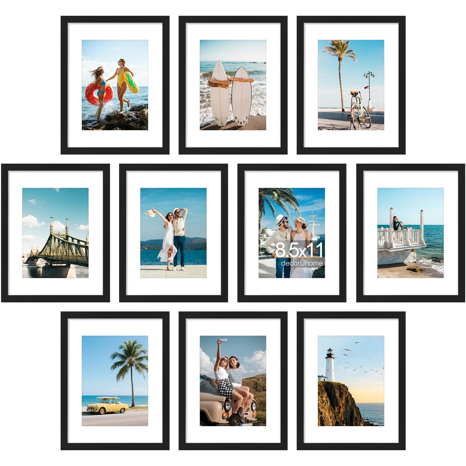 decorUhome 8.5 by 11 Picture Frame Set of 10, Display Photos 8.5×11, Black