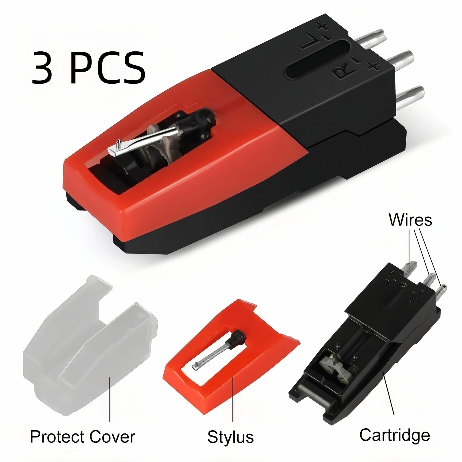 3PCS Turntable Cartridge With Stylus Needle Replacement For Vintage Recorder USA