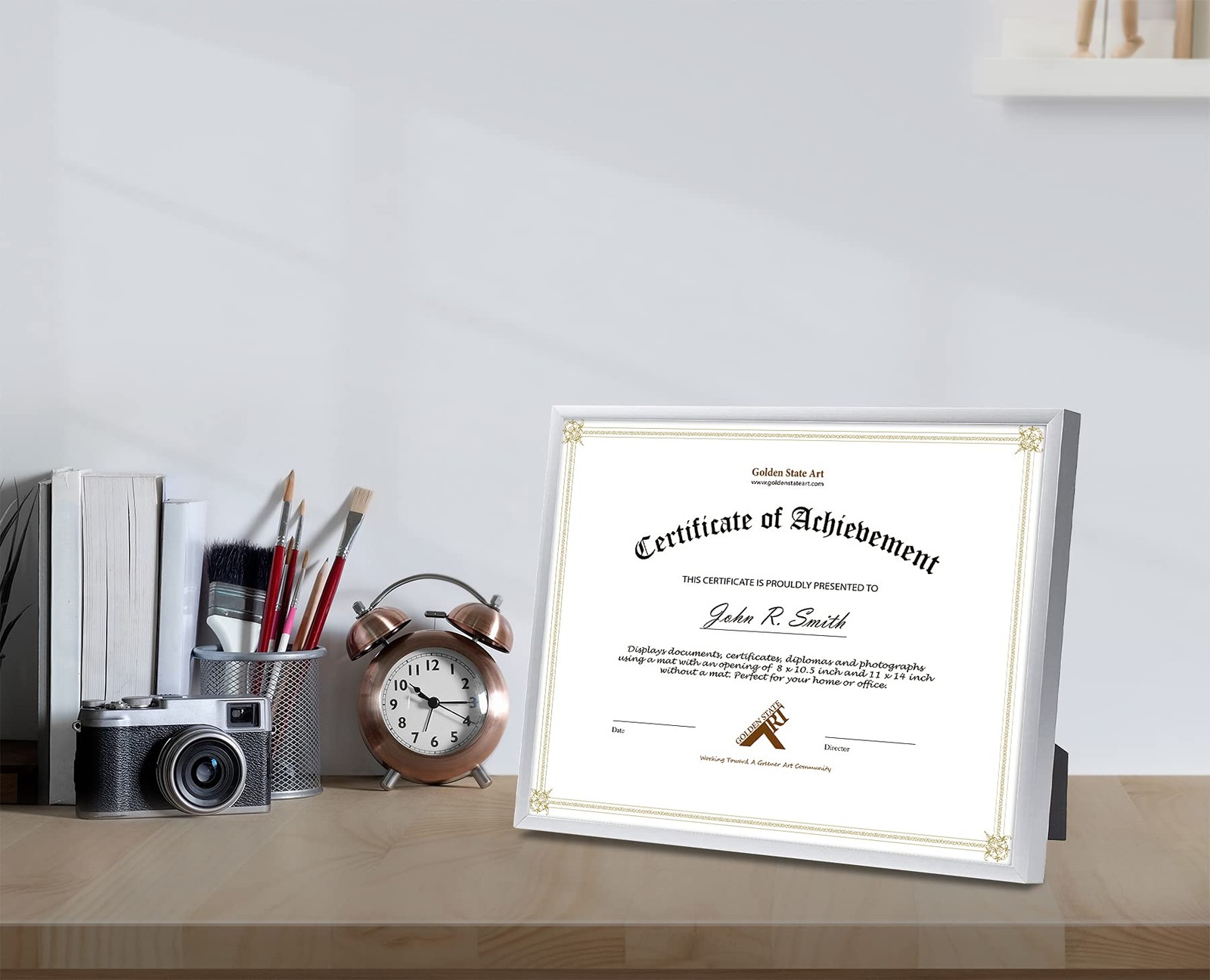 Golden State Art, 8.5×11 Aluminum Frame, Real Glass, Metal 1 Pack, Silver