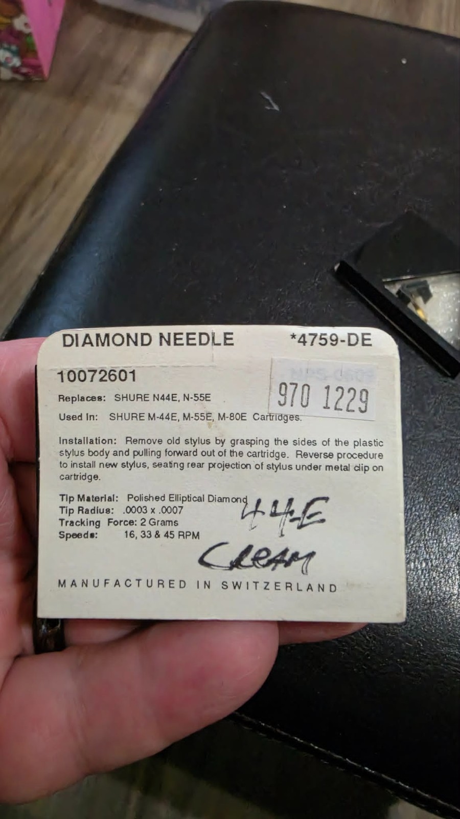 Diamond Turntable Record Needle – 4759-DE (Shure N44E, N-55E) – New In Package!